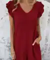 Kadın Kısa Kollu V Yakalı Arkası Derin Bağcıklı Uzun Aerobin Tulum