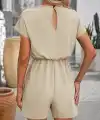 Kadın Kısa Kollu V Yakalı Beli Lastikli Kısa Ithal Krep Tulum