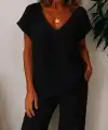 Kadın Kısa Kollu V Yakalı Bluz