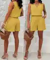Kadın Kısa Kollu V Yakalı Bluz Ve Kısa Short Ikili Takım