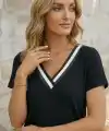 Kadın Kısa Kollu V Yakalı Bürümcük Bluz