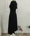 Kadın Kısa Kollu V Yakalı Cepli Midi Viskon Elbise