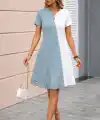 Kadın Kısa Kollu V Yakalı çift Renklç Kısa Lazer Kesim çiçek Detaylı Ithal Krep Elbise