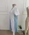 Kadın Kısa Kollu V Yakalı çift Renklç Kısa Lazer Kesim çiçek Detaylı Ithal Krep Elbise