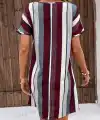 Kadın Kısa Kollu V Yakalı çizgi Baskılı Süprem Elbise