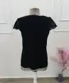Kadın Kısa Kollu V Yakalı Dantelli önden Düğmeli Viskon Bluz