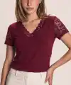 Kadın Kısa Kollu V Yakalı Dantelli Viskon Bluz