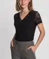 Kadın Kısa Kollu V Yakalı Dantelli Viskon Bluz