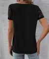 Kadın Kısa Kollu V Yakalı Dantelli Viskon Bluz