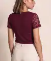 Kadın Kısa Kollu V Yakalı Dantelli Viskon Bluz