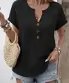 Kadın Kısa Kollu V Yakalı Düğmeli Aerobin Bluz