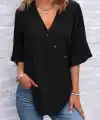Kadın Kısa Kollu V Yakalı Düğmeli Bluz