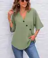 Kadın Kısa Kollu V Yakalı Düğmeli Bluz