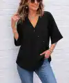 Kadın Kısa Kollu V Yakalı Düğmeli Bluz