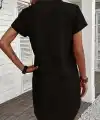 Kadın Kısa Kollu V Yakalı Düğmeli Müslim Kısa Elbise