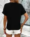 Kadın Kısa Kollu V Yakalı Düğmeli Triko Bluz