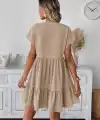 Kadın Kısa Kollu V Yakalı Fırfırlı Kısa Elbise