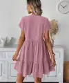 Kadın Kısa Kollu V Yakalı Fırfırlı Kısa Elbise