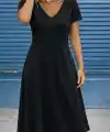 Kadın Kısa Kollu V Yakalı Kiloş Midi Viskon Elbise