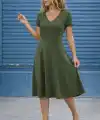 Kadın Kısa Kollu V Yakalı Kiloş Midi Viskon Elbise