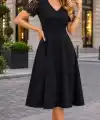 Kadın Kısa Kollu V Yakalı Kısa Janjan Krep Elbise