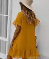 Kadın Kısa Kollu V Yakalı Kısa Puantıyeli şifon Elbise