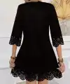 Kadın Kısa Kollu V Yakalı Lazer Kesim çiçek Desenli Kısa Ithal Krep Elbise