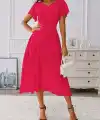 Kadın Kısa Kollu V Yakalı Midi Astarlı şifon Elbise