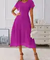 Kadın Kısa Kollu V Yakalı Midi Astarlı şifon Elbise