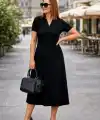 Kadın Kısa Kollu V Yakalı Midi Viskon Iki Iplik Elbise