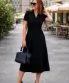 Kadın Kısa Kollu V Yakalı Midi Viskon Iki Iplik Elbise