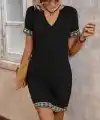 Kadın Kısa Kollu V Yakalı Mini Krep Elbise