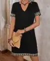 Kadın Kısa Kollu V Yakalı Mini Krep Elbise