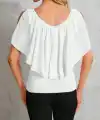 Kadın Kısa Kollu V Yakalı Omuzlardan Açık Salaş şifon Bluz