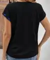 Kadın Kısa Kollu V Yakalı önden Düğmeli Leopar Desen Detaylı Viskon Bluz