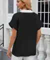Kadın Kısa Kollu V Yakalı önden şerit Detaylı Sandy Bluz