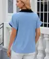 Kadın Kısa Kollu V Yakalı önden şerit Detaylı Sandy Bluz