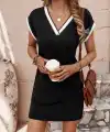 Kadın Kısa Kollu V Yakalı Ribanalı Modal Mini Elbise
