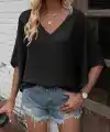 Kadın Kısa Kollu V Yakalı Salaş Viskon Bluz