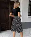 Kadın Kısa Kollu V Yakalı üst Viskon Alt Puantiyeli Kısa örme Krep Elbise
