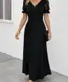 Kadın Kısa Kollu V Yakalı Uzun Janjan Elbise