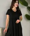 Kadın Kısa Kollu V Yakalı Viskon Elbise