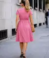 Kadın Kısa Kollu Yakalı Beli Kuşaklı Kısa Janjan Krep Kısa Elbise
