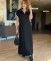 Kadın Kısa Kollu Yakalı Cepli Uzun Viskon Iki Iplik Elbise
