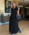 Kadın Kısa Kollu Yakalı Cepli Uzun Viskon Iki Iplik Elbise