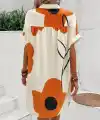 Kadın Kısa Kollu Yakalı çiçek Desenli Kısa Süprem Elbise