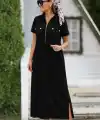 Kadın Kısa Kollu Yakalı Fermuarlı Uzun Viskon Iki Iplik Elbise