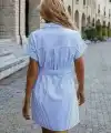 Kadın Kısa Kollu Yakalı önden Düğmeli Beli Kuşaklı Trikoton Elbise