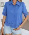 Kadın Kısa Kollu Yakalı önden Düğmeli Dubai Gömlek Bluz