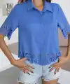 Kadın Kısa Kollu Yakalı önden Düğmeli Dubai Gömlek Bluz